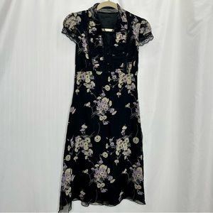 Anna Sui for Anthologie black floral silk dress